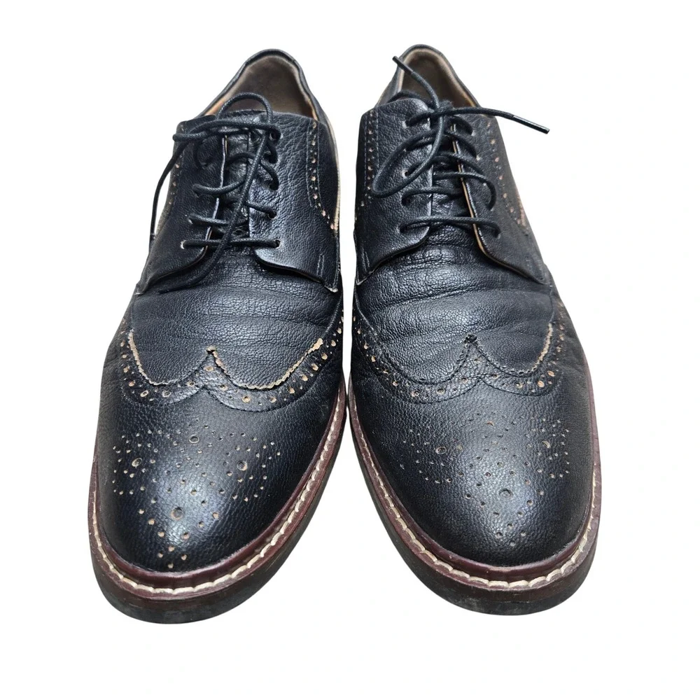 Cole Haan Grand OS Warren Welt Wingtip‎ Oxford Shoes Black Pebbled Leather 9.5